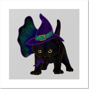 Halloween Kitten Dressed In Witch Costume Posters and Art